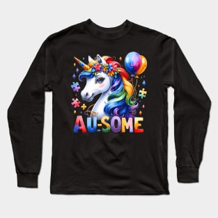 Autism Magical Unicorn Au Some Autism Spectrum Heart Kids Long Sleeve T-Shirt